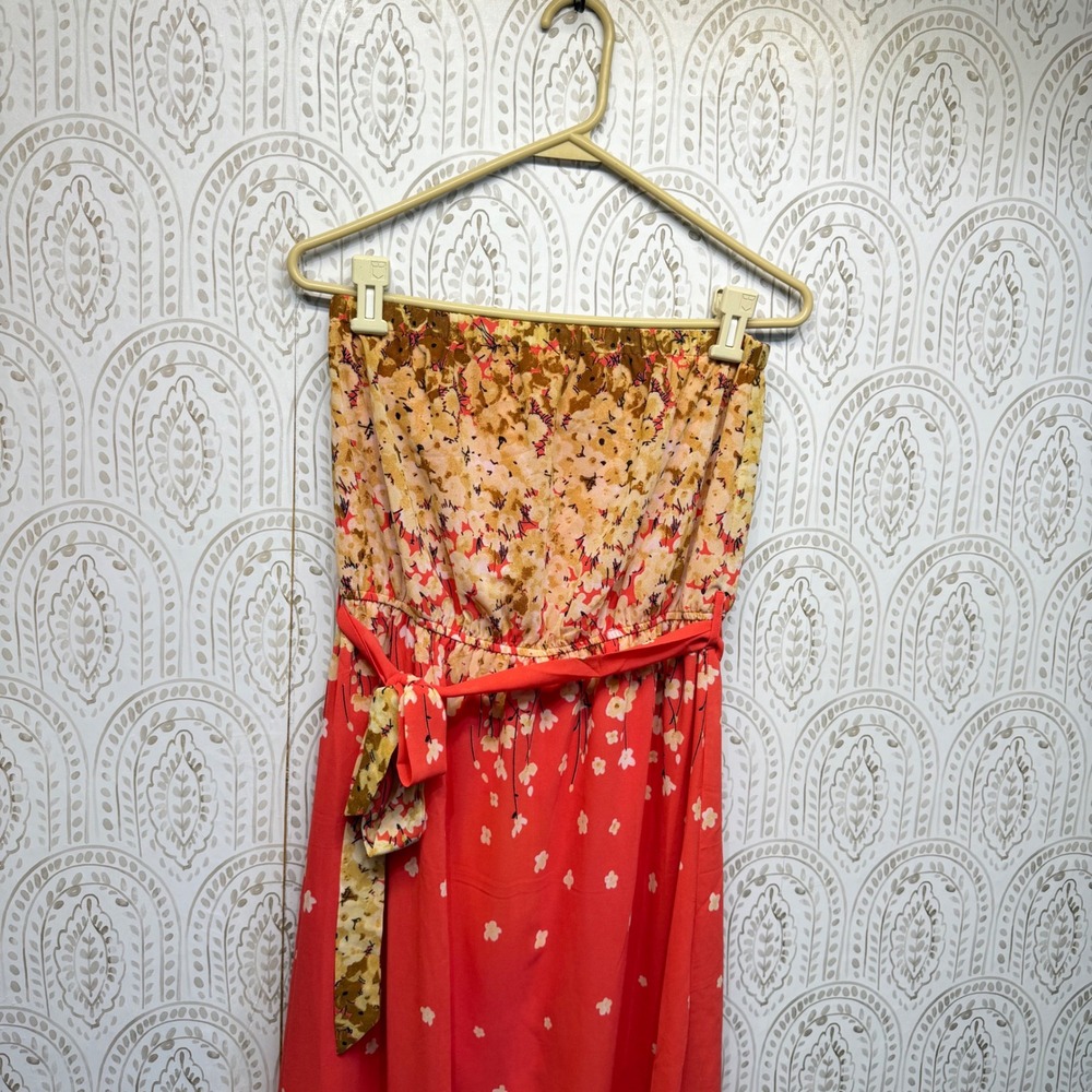 Strapless Coral Floral Maxi Dress - Picture 4 of 8